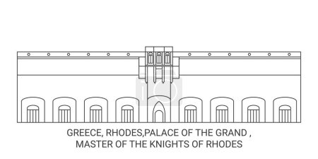 Ilustración de Grecia, Rodas, Palacio de la Gran, Maestro De Los Caballeros De Rodas viaje hito línea vector ilustración - Imagen libre de derechos