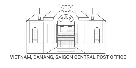 Illustration for Vietnam, Danang, Saigon Central Post Office, travel landmark line vector illustration - Royalty Free Image