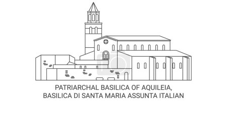 Ilustración de Italia, Patriarchal Basilica Of Aquileia, Basilica Di Santa Maria Assunta Ilustración de vector de línea de referencia italiana - Imagen libre de derechos