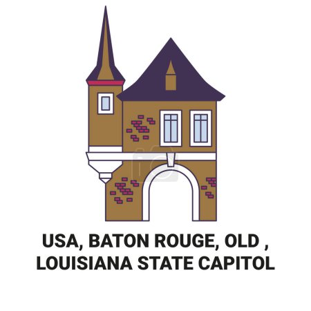Illustration for Usa, Baton Rouge, Old , Louisiana State Capitol travel landmark line vector illustration - Royalty Free Image