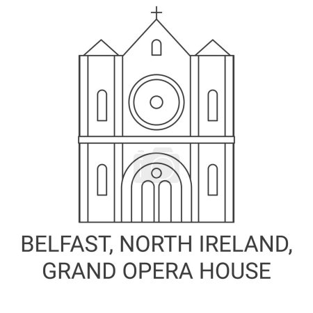 Téléchargez les illustrations : Irlande du Nord, Belfast, Grand Opera House illustration vectorielle de ligne de voyage - en licence libre de droit