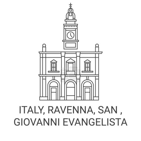 Téléchargez les illustrations : Italie, Ravenne, San, Giovanni Evangelista illustration vectorielle de ligne de voyage - en licence libre de droit