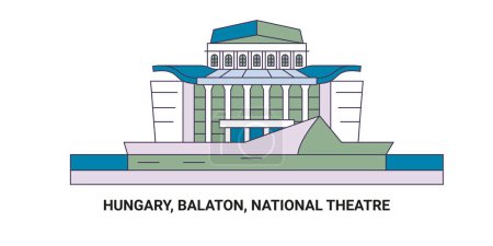 Illustration for Hungary, Balaton, National Theatre, travel landmark line vector illustration - Royalty Free Image