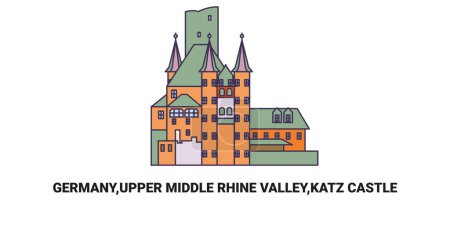Illustration for Germany,Upper Middle Rhine Valley,Katz Castle, travel landmark line vector illustration - Royalty Free Image