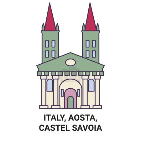 Illustration for Italy, Aosta, Castel Savoia travel landmark line vector illustration - Royalty Free Image