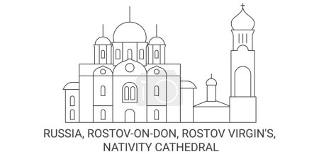 Ilustración de Rusia, Rostovondon, Rostov vírgenes, Catedral de la Natividad viaje hito línea vector ilustración - Imagen libre de derechos