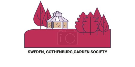 Ilustración de Suecia, Gotemburgo, Garden Society, ilustración de vector de línea hito de viaje - Imagen libre de derechos