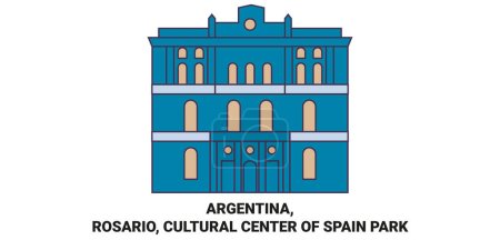 Téléchargez les illustrations : Argentine, Rosario, Centre culturel d'Espagne Illustration vectorielle de ligne de voyage historique du parc - en licence libre de droit