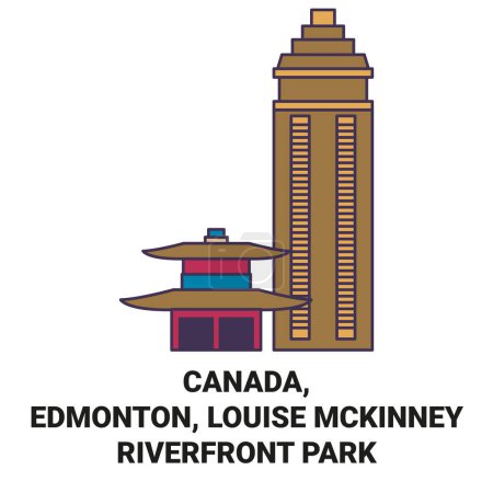 Illustration for Canada, Edmonton, Louise Mckinney Riverfront Park travel landmark line vector illustration - Royalty Free Image