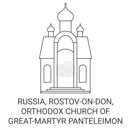 Ilustración de Rusia, Rostovondon, Iglesia Ortodoxa De Gran mártir Panteleimon viaje hito línea vector ilustración - Imagen libre de derechos