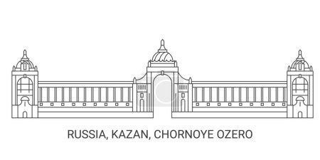 Téléchargez les illustrations : Russie, Kazan, Chornoye Ozero, illustration vectorielle de ligne de repère de voyage - en licence libre de droit