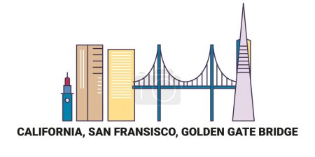 Téléchargez les illustrations : États-Unis, Californie, San Fransisco, Golden Gate Bridge, illustration vectorielle de ligne de repère de voyage - en licence libre de droit