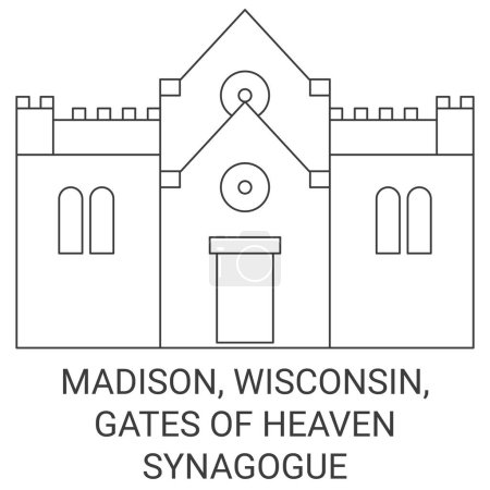 Ilustración de Estados Unidos, Madison, Wisconsin, Gates Of Heaven Sinagoga viaje hito línea vector ilustración - Imagen libre de derechos