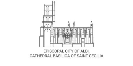 Illustration for France, Episcopal City Of Albi, Cathedral Basilica Of Saint Cecilia travel landmark line vector illustration - Royalty Free Image