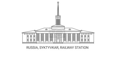 Illustration for Russia, Syktyvkar, Railway Station travel landmark line vector illustration - Royalty Free Image