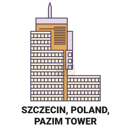 Ilustración de Polonia, Szczecin, Torre Pazim viaje hito línea vector ilustración - Imagen libre de derechos