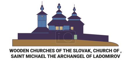 Ilustración de Eslovaquia, San Miguel El Arcángel de Ladomirov recorrido hito línea vector ilustración - Imagen libre de derechos