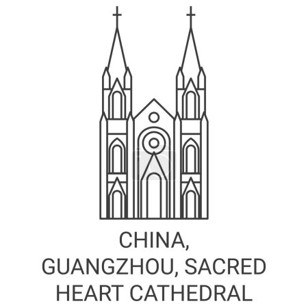 Ilustración de China, Guangzhou, Catedral del Sagrado Corazón recorrido hito línea vector ilustración - Imagen libre de derechos