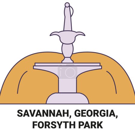Estados Unidos, Savannah, Georgia, Forsyth Park recorrido hito línea vector ilustración