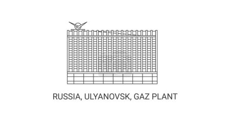 Illustration for Russia, Ulyanovsk, Gaz Plant, travel landmark line vector illustration - Royalty Free Image