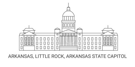 Téléchargez les illustrations : États-Unis, Arkansas, Little Rock, Arkansas State Capitol, illustration vectorielle de ligne de repère de voyage - en licence libre de droit