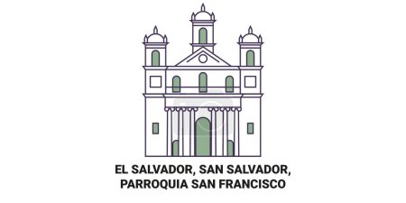 Ilustración de El Salvador, San Salvador, Parroquia San Francisco recorrido hito línea vector ilustración - Imagen libre de derechos