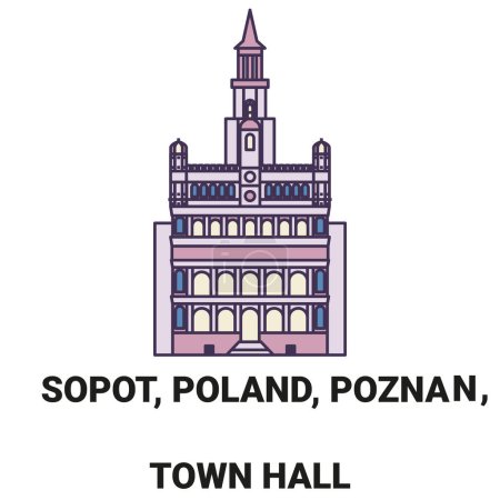 Ilustración de Polonia, Pozna, Ayuntamiento recorrido hito línea vector ilustración - Imagen libre de derechos