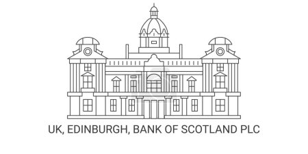 Téléchargez les illustrations : Angleterre, Édimbourg, Bank Of Scotland Plc, illustration vectorielle de ligne de repère de voyage - en licence libre de droit