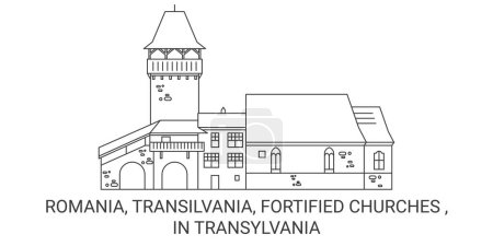 Illustration for Romania, Transilvania, Fortified Churches , In Transylvania travel landmark line vector illustration - Royalty Free Image