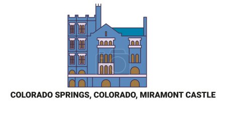 Illustration for United States, Colorado Springs, Colorado, Miramont Castle, travel landmark line vector illustration - Royalty Free Image