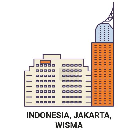 Ilustración de Indonesia, Yakarta, Wisma viaje hito línea vector ilustración - Imagen libre de derechos