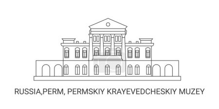 Russland, Perm, Permskiy Krayevedcheskiy Muzey, Reise-Meilenstein Linienvektorillustration