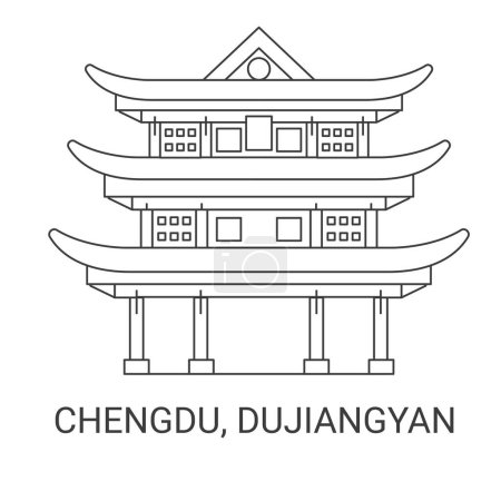 Illustration for China, Chengdu, Dujiangyan, travel landmark line vector illustration - Royalty Free Image