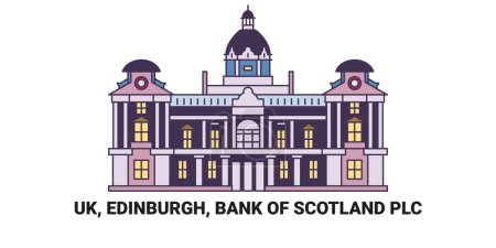 Téléchargez les illustrations : Angleterre, Édimbourg, Bank Of Scotland Plc, illustration vectorielle de ligne de repère de voyage - en licence libre de droit