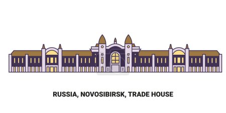 Téléchargez les illustrations : Russie, Novossibirsk, Trade House, illustration vectorielle de ligne de repère de voyage - en licence libre de droit
