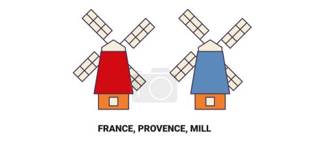 Illustration for France, Provence, Mill travel landmark line vector illustration - Royalty Free Image