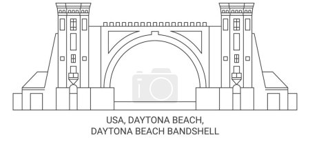 Téléchargez les illustrations : Usa, Daytona Beach, Daytona Beach Illustration vectorielle de ligne historique de voyage Bandshell - en licence libre de droit