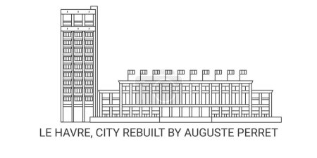 Illustration for France, Le Havre, City Rebuilt By Auguste Perret, travel landmark line vector illustration - Royalty Free Image