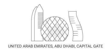 Illustration for United Arab Emirates, Abu Dhabi, Capital Gate, travel landmark line vector illustration - Royalty Free Image