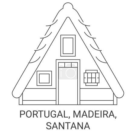 Ilustración de Portugal, Madeira, Santana viaje hito línea vector ilustración - Imagen libre de derechos
