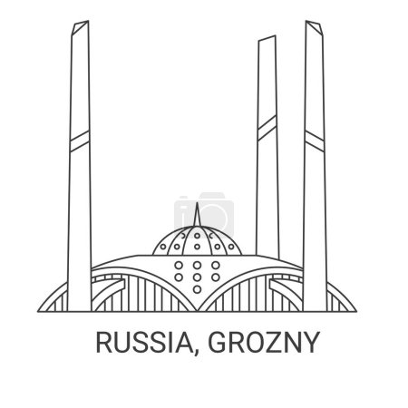 Téléchargez les illustrations : Russie, Grozny, illustration vectorielle de ligne de repère de voyage - en licence libre de droit
