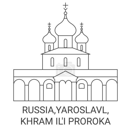 Téléchargez les illustrations : Russie, Yaroslavl, Khram Ili Proroka voyages illustration vectorielle de ligne historique - en licence libre de droit