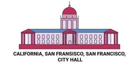 Téléchargez les illustrations : États-Unis, Californie, San Fransisco, San Francisco, City Hall illustration vectorielle de ligne de voyage - en licence libre de droit