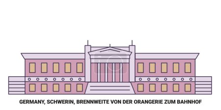 Téléchargez les illustrations : Allemagne, Schwerin, Brennweite Von Der Orangerie Zum Bahnhof voyages illustration vectorielle de ligne historique - en licence libre de droit