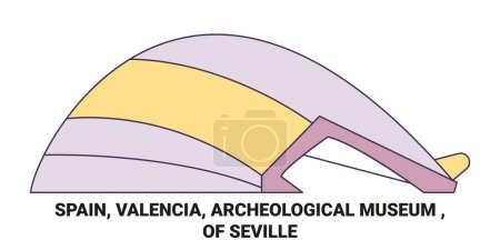 Illustration for Spain, Valencia, Archeological Museum , Of Seville travel landmark line vector illustration - Royalty Free Image