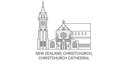 Ilustración de Nueva Zelanda, Christchurch, Christchurch Catedral de viaje hito línea vector ilustración - Imagen libre de derechos