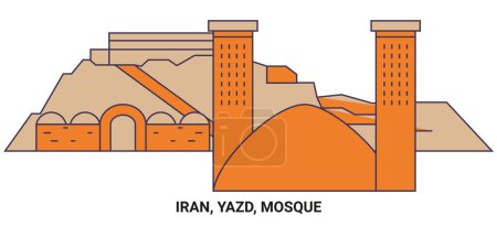 Téléchargez les illustrations : Iran, Yazd, J, Meh Mosquée Voyage illustration vectorielle ligne historique - en licence libre de droit