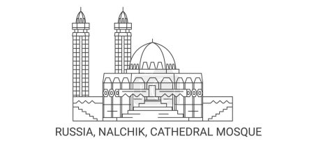 Téléchargez les illustrations : Russie, Nalchik, Cathédrale Mosquée Voyage illustration vectorielle ligne historique - en licence libre de droit