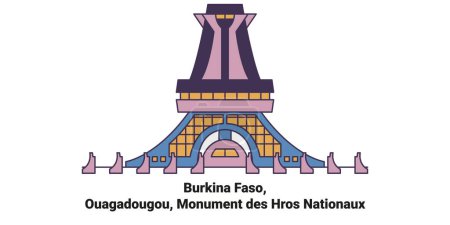 Téléchargez les illustrations : Burkina Faso, Ouagadougou, Monument Des Hros Nationaux illustration vectorielle de ligne de voyage - en licence libre de droit