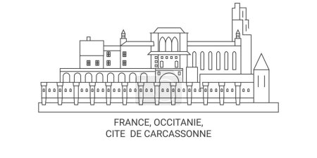 Téléchargez les illustrations : France, Occitanie, Cité De Carcassonne illustration vectorielle de ligne de voyage - en licence libre de droit